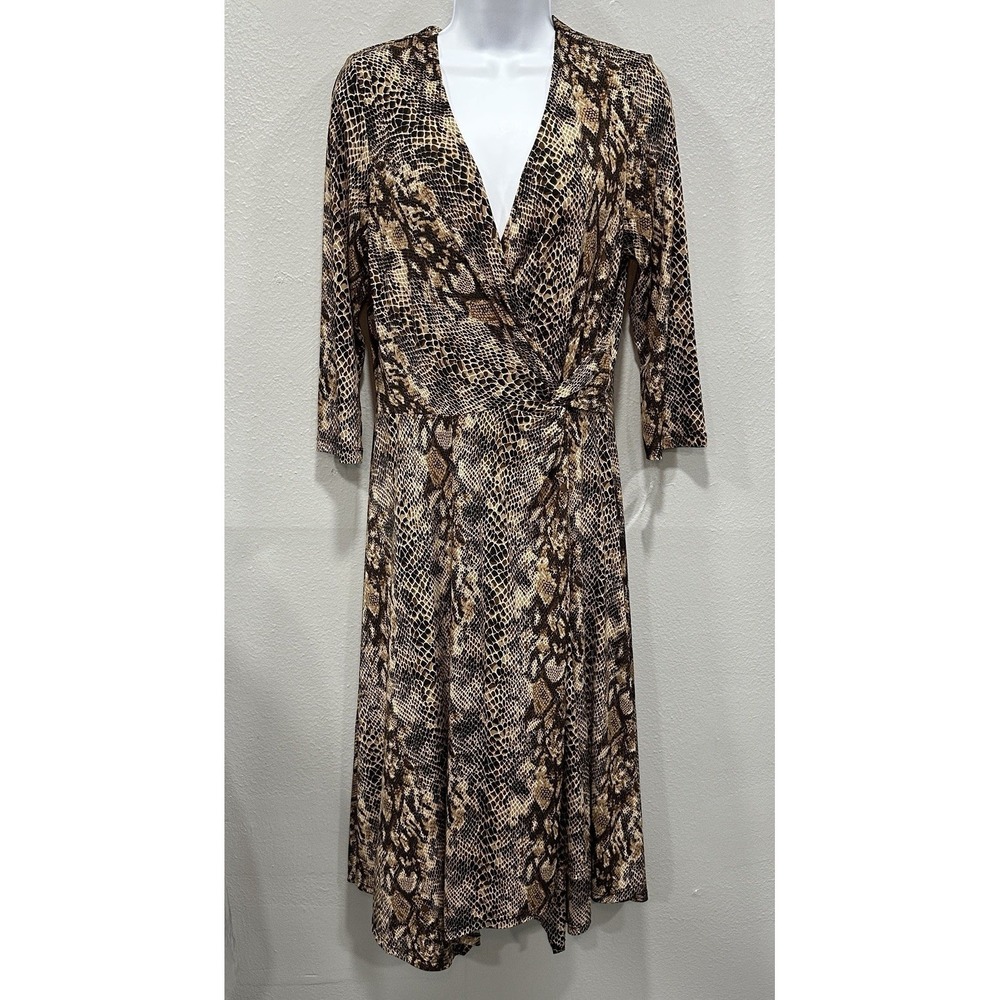 Ronni Nicole Midi Dress Womens 10 Black Taupe Animal Print Stretch Pull Over NWT